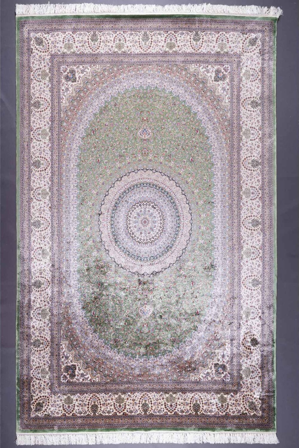 Beige-Green Medallion 6x9 Outdoor Rug Machine-made with Silk - Rugs Turkey