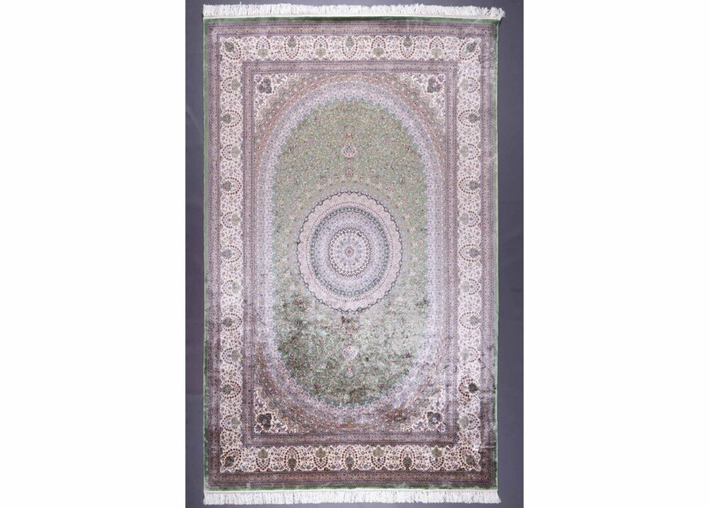 Beige-Green Medallion 6x9 Outdoor Rug Machine-made with Silk - Rugs Turkey