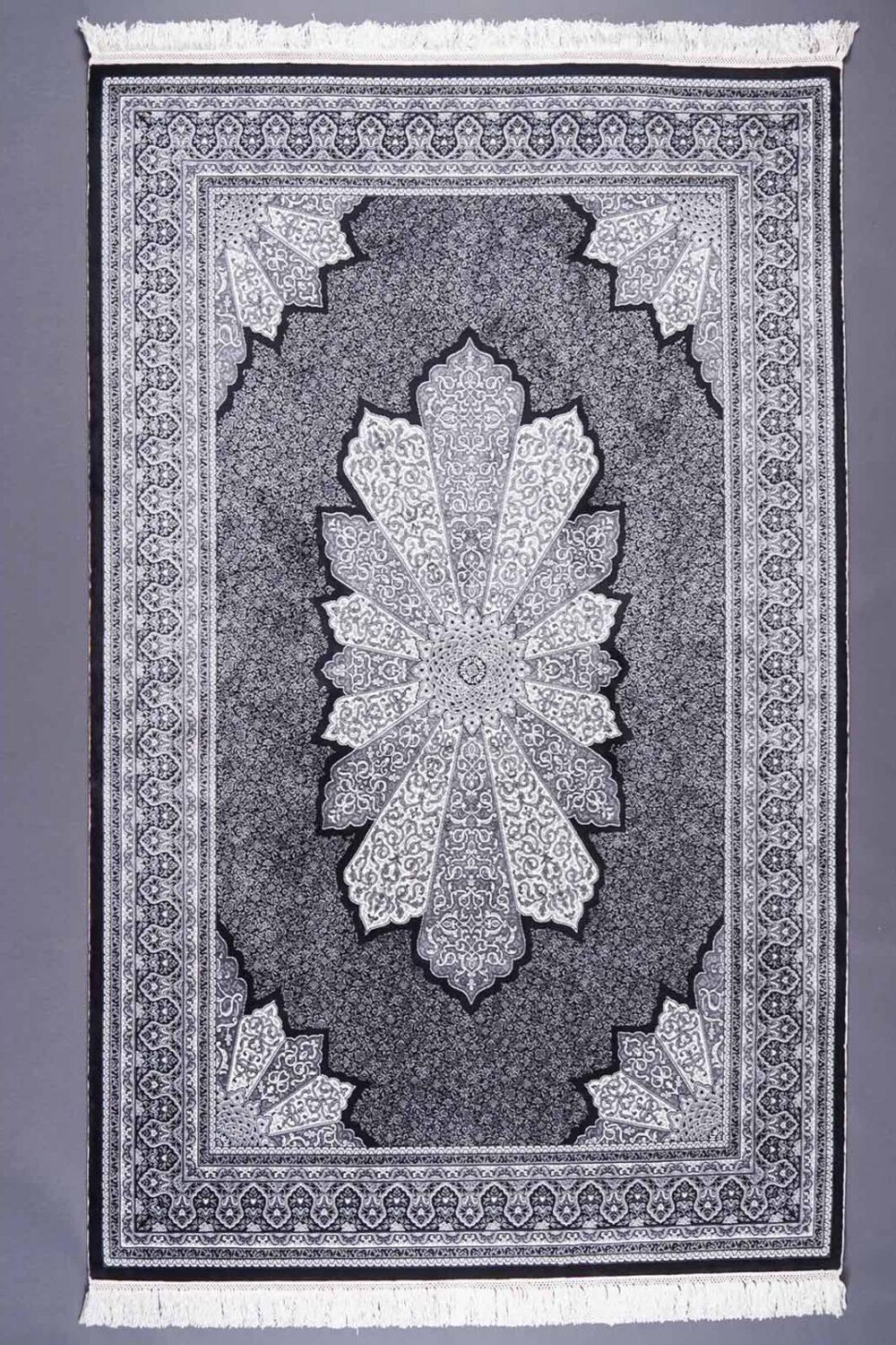 Black-Grey Diamond 4x6 Outdoor Rug Bamboo Silk - Rugs Turkey