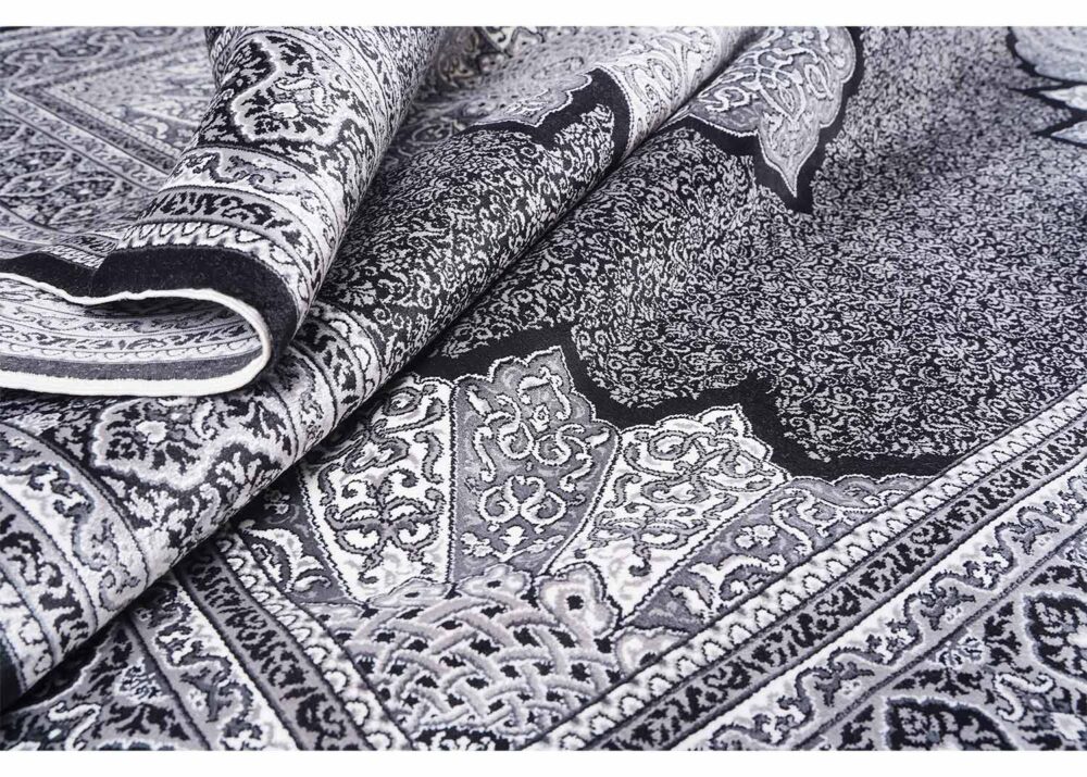 Black-Grey Diamond 4x6 Outdoor Rug Bamboo Silk - Rugs Turkey