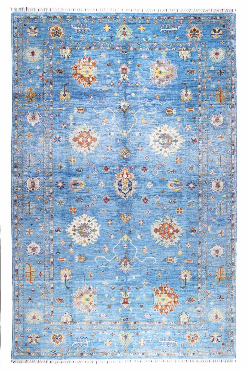 Blue & Beige Sultani Traditional Handknotted Beige Oriental Rug 10.2x6.8 ft - Rugs Turkey