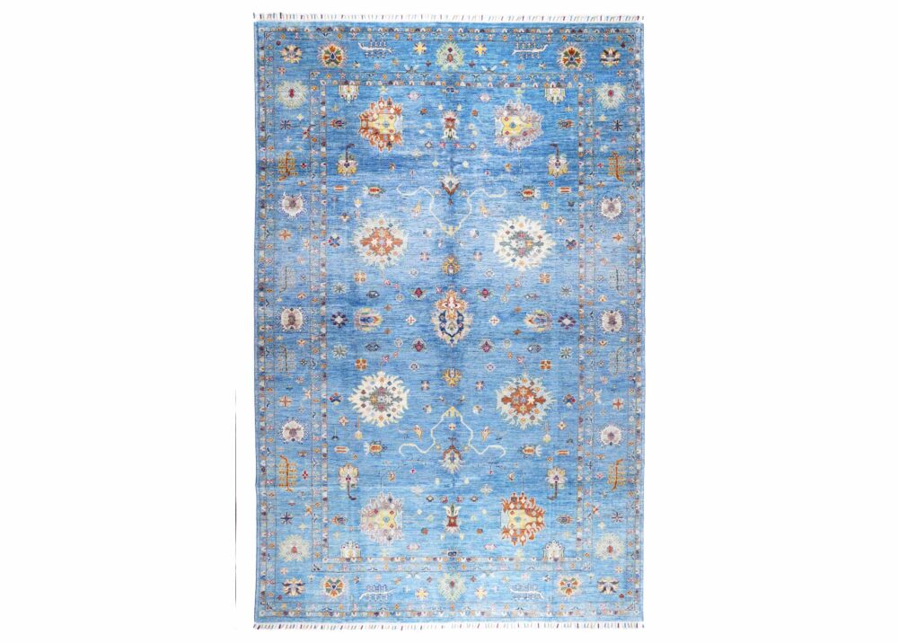 Blue & Beige Sultani Traditional Handknotted Beige Oriental Rug 10.2x6.8 ft - Rugs Turkey