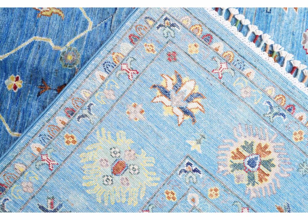 Blue & Beige Sultani Traditional Handknotted Beige Oriental Rug 10.2x6.8 ft - Rugs Turkey