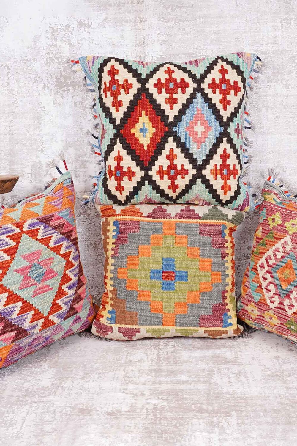 Boho Floor Pillows Cushion for Living Room - Handwoven Kilim 4Pcs - Rugs Turkey