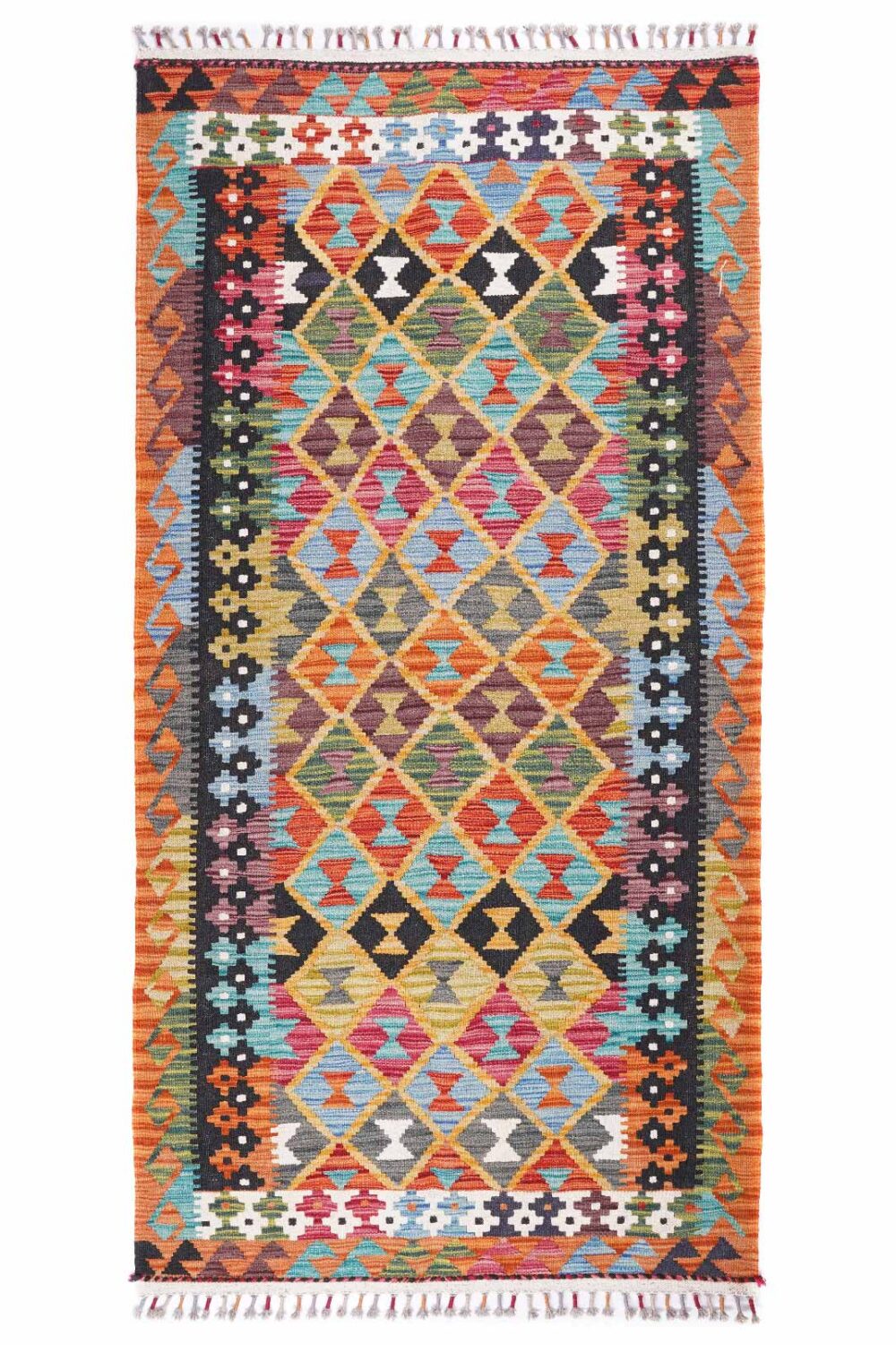 Colorful Bohemian Rugs Kayseri Kilim 6.6x3 ft Handwoven with Wool - Rugs Turkey