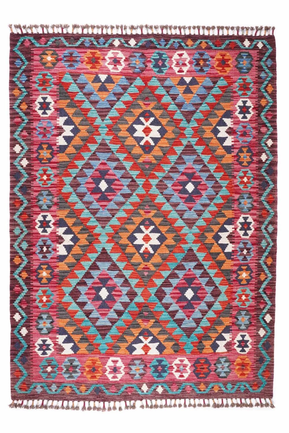 Colorful Indoor Outdoor Rugs Kayseri Kilim Design 6x4.3 ft Handwoven - Rugs Turkey