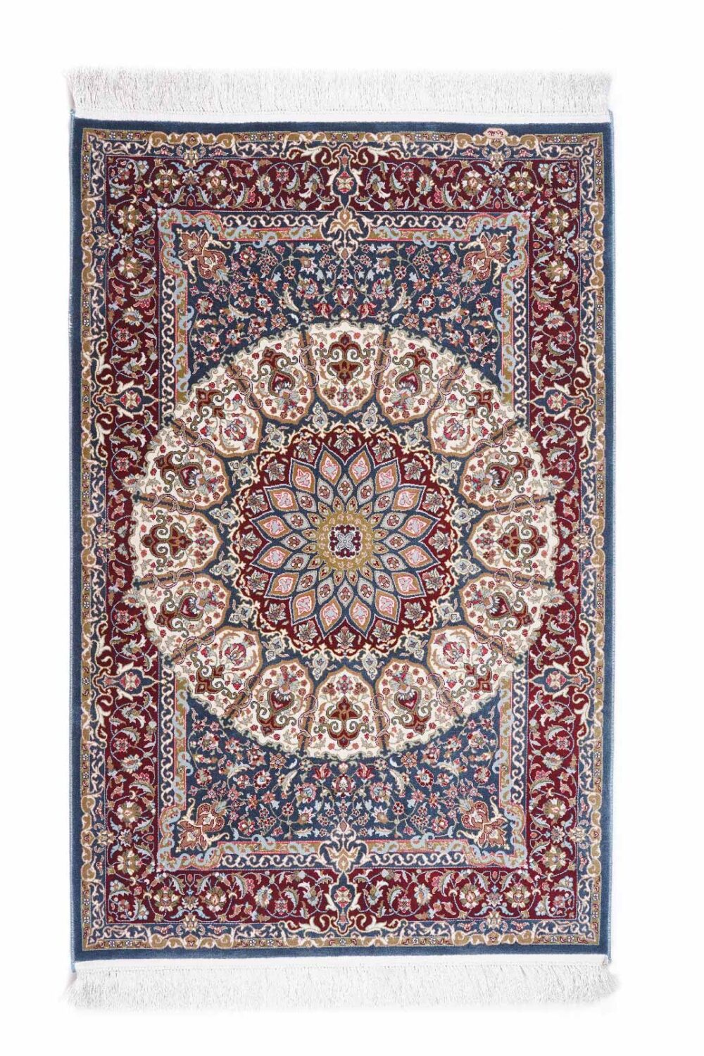 Delux Red Medallion Rug Floral Pattern Bamboo-Silk 4x2.6 ft - Rugs Turkey