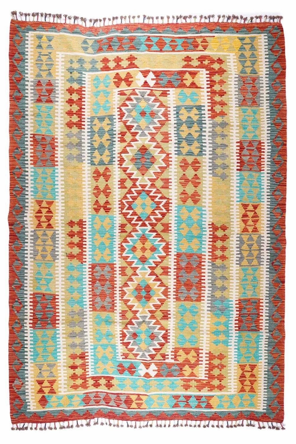 Durable 8 x 6 Outdoor Rug Kilim Design Handwoven with Wool - Rugs Turkey