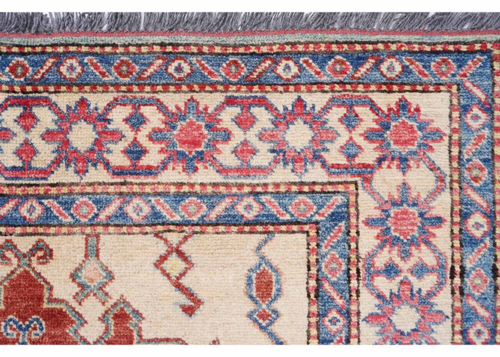 Elegant Geometric Rug in Blue and Red – Hand-Knotted Traditional Design 5x3.3 ft - Rugs Turkey