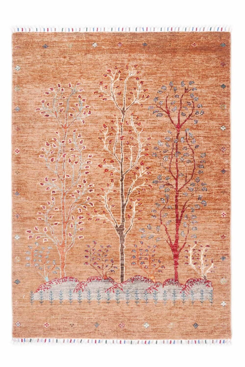 Elegant Hand-Knotted Orange and Beige Area Rugs for Living Room - Traditional Plants & Tree Design 5x3.5 ft- Rugs Turkey