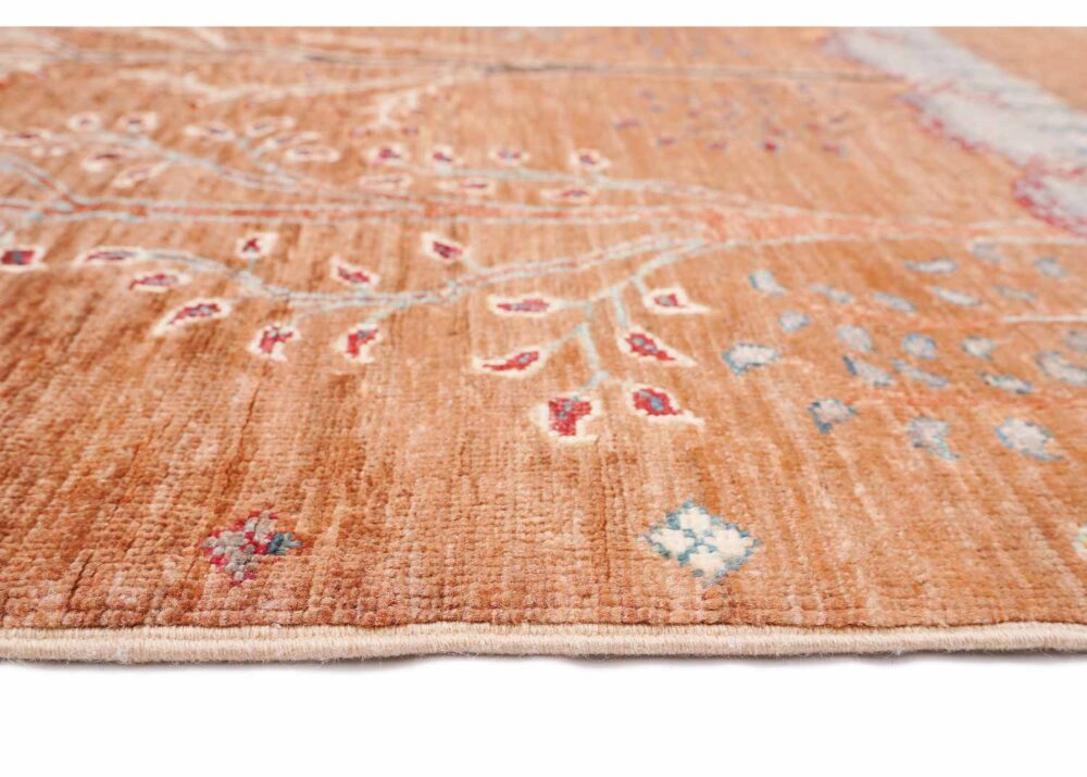 Elegant Hand-Knotted Orange and Beige Area Rugs for Living Room - Traditional Plants & Tree Design 5x3.5 ft - Rugs Turkey