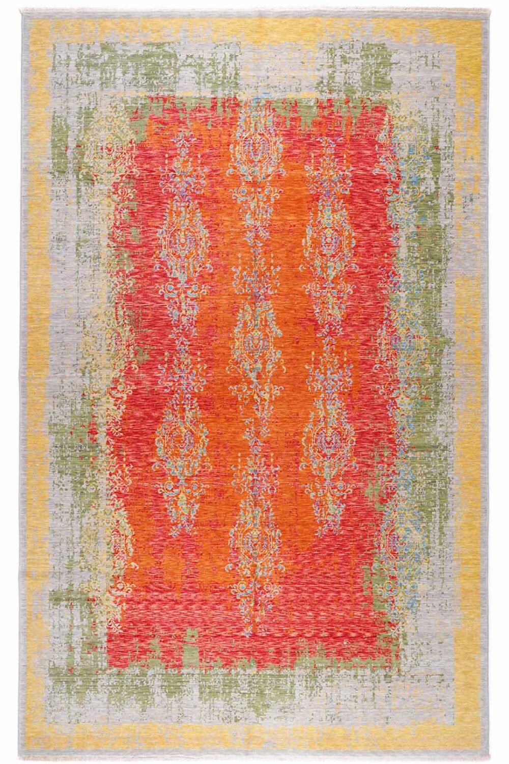 Elegant Orange and Green Area Rug Modern Oriental 6x10 ft - Rugs Turkey