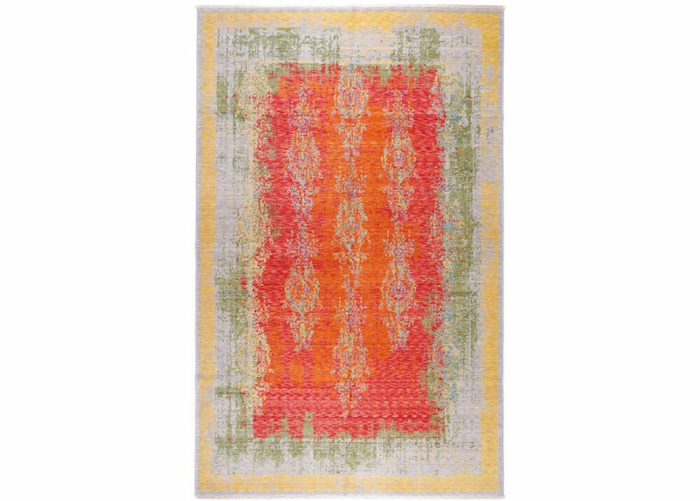 Elegant Orange and Green Area Rug Modern Oriental 6x10 ft - Rugs Turkey