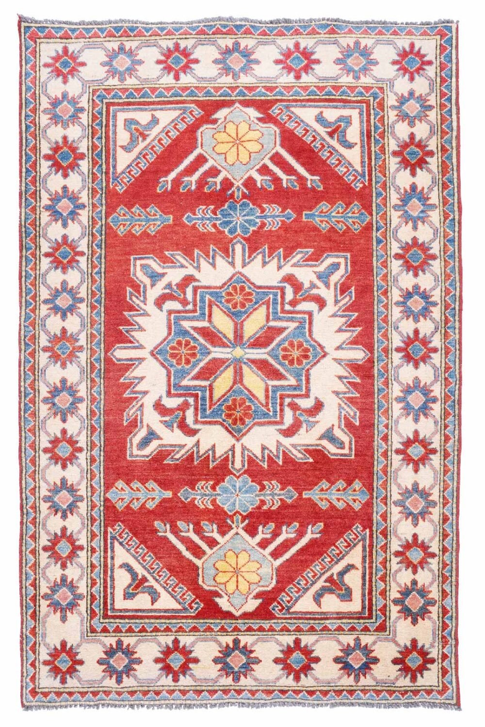 Elegant Traditional Hand-Knotted Modern Geometric Rug in Red and Beige 5.3x3.3 ft - Rugs Turkey