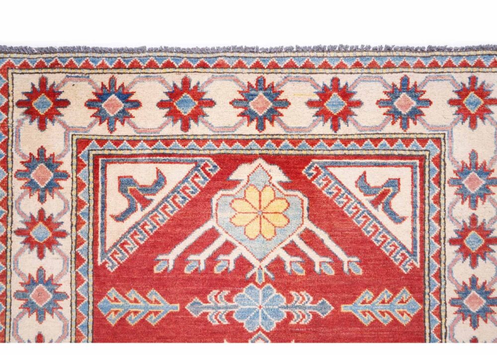 Elegant Traditional Hand-Knotted Modern Geometric Rug in Red and Beige 5.3x3.3 ft - Rugs Turkey