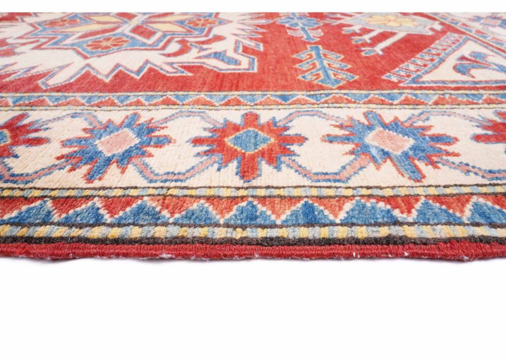 Elegant Traditional Hand-Knotted Modern Geometric Rug in Red and Beige 5.3x3.3 ft - Rugs Turkey