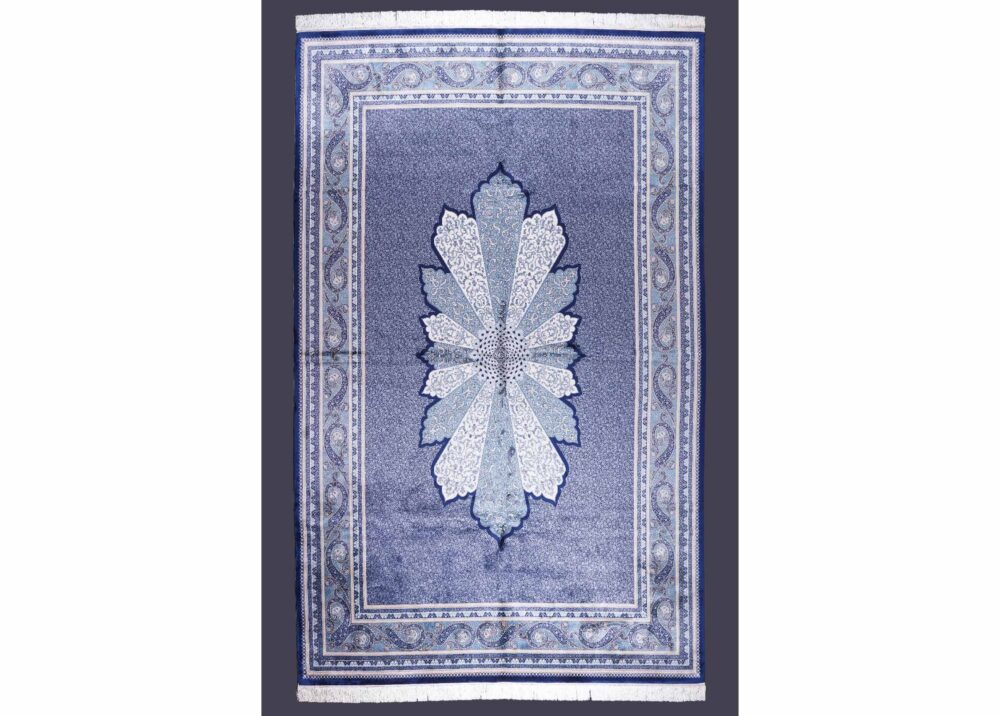 Exclusive Ottoman Silk Blue and White Oriental Rug 7.8x11 ft - Rugs Turkey