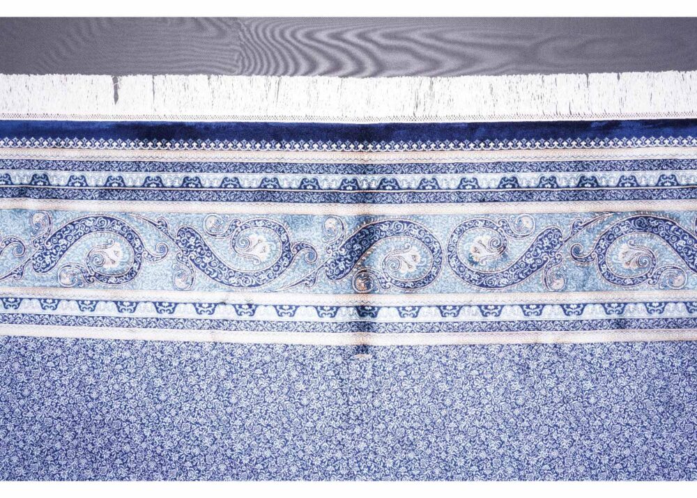 Exclusive Ottoman Silk Blue and White Oriental Rug 7.8x11 ft - Rugs Turkey