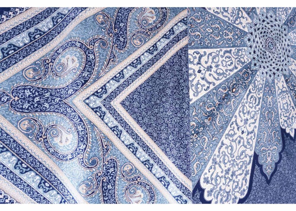 Exclusive Ottoman Silk Blue and White Oriental Rug 7.8x11 ft - Rugs Turkey