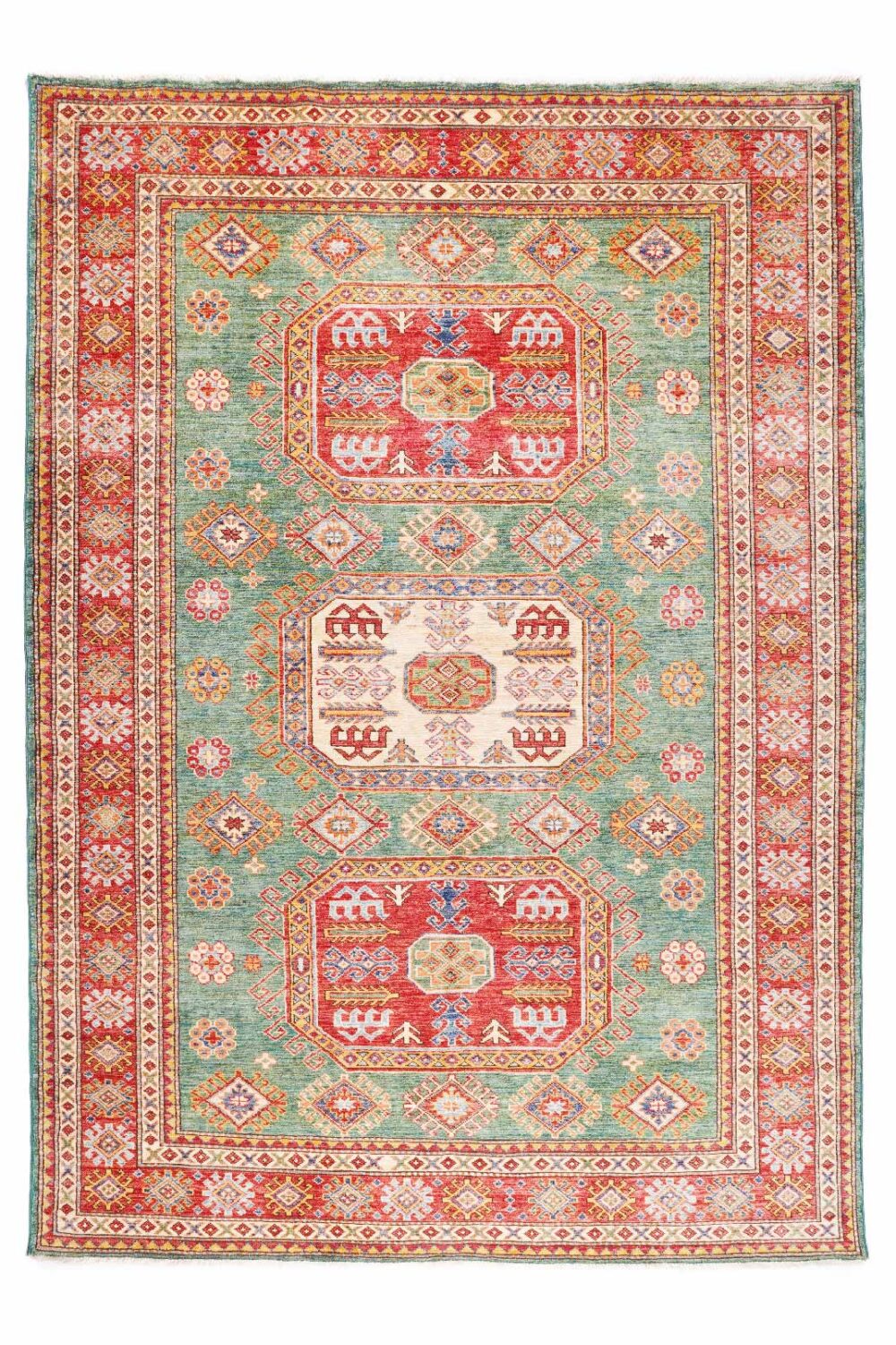 Exclusive Sherwan Red and Green Rug 8x6 ft Handknotted Traditional - Rugs Turkey