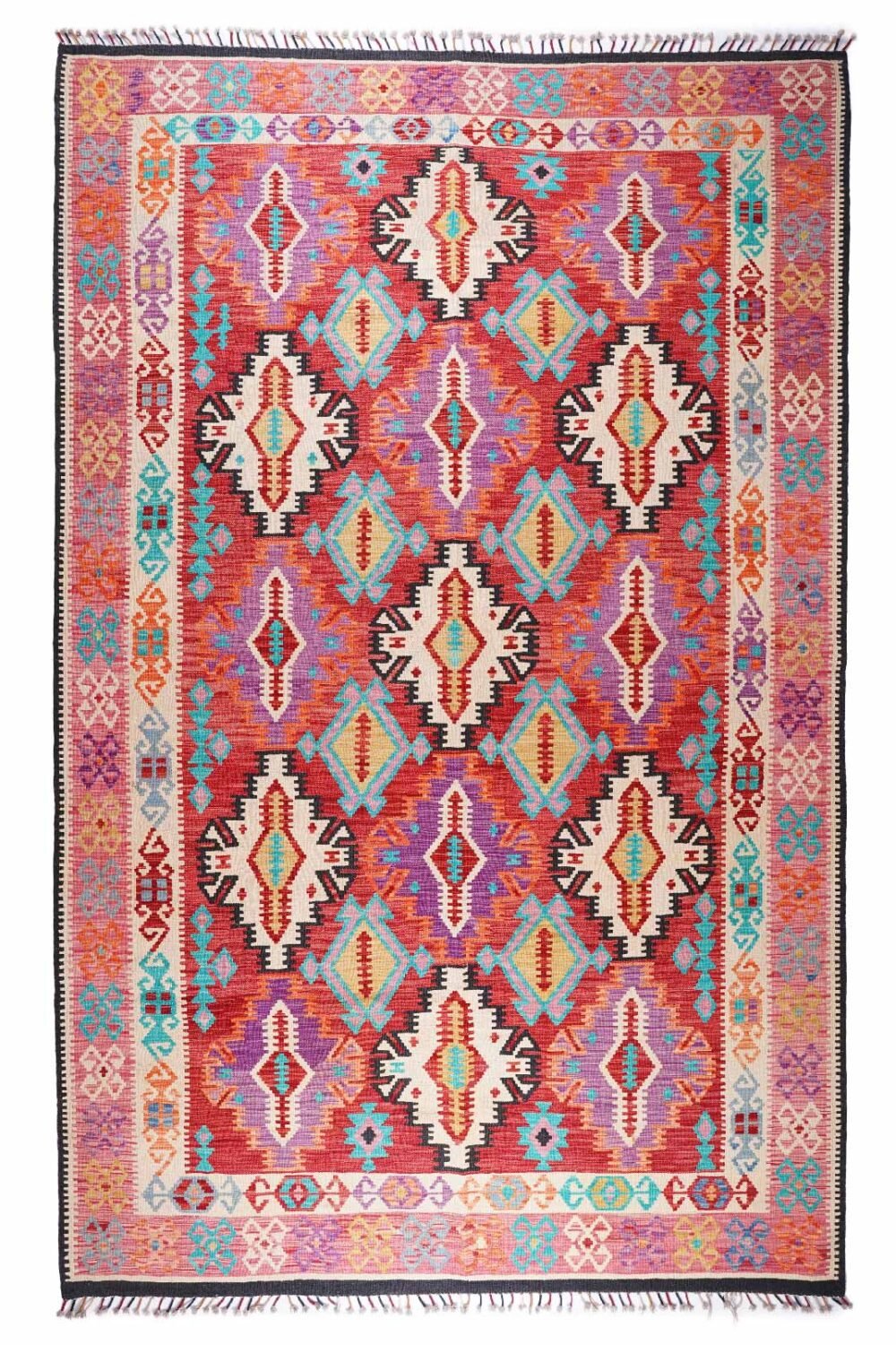 Exquisite Kayseri Kilim Woven Wool Rug 10x6.6 ft - Multi-colored - Rugs Turkey