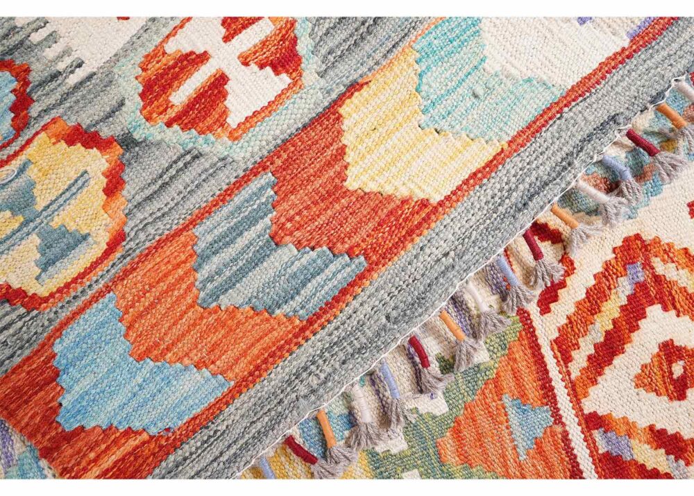 Flatweave Wool Area Rug 9.6x6.6 ft Multicolor Geometric Kilim - Rugs Turkey