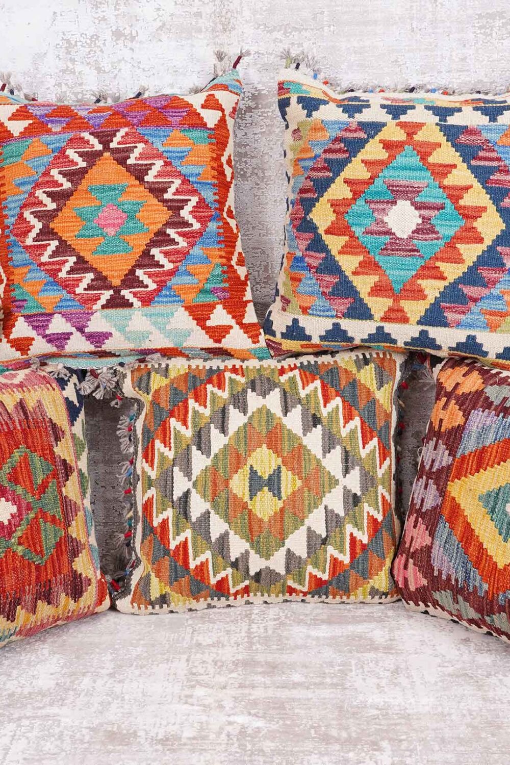 Garden Floor Cushions 5Pcs Set - Authentic Handwoven Kilim Pillow - Rugs Turkey