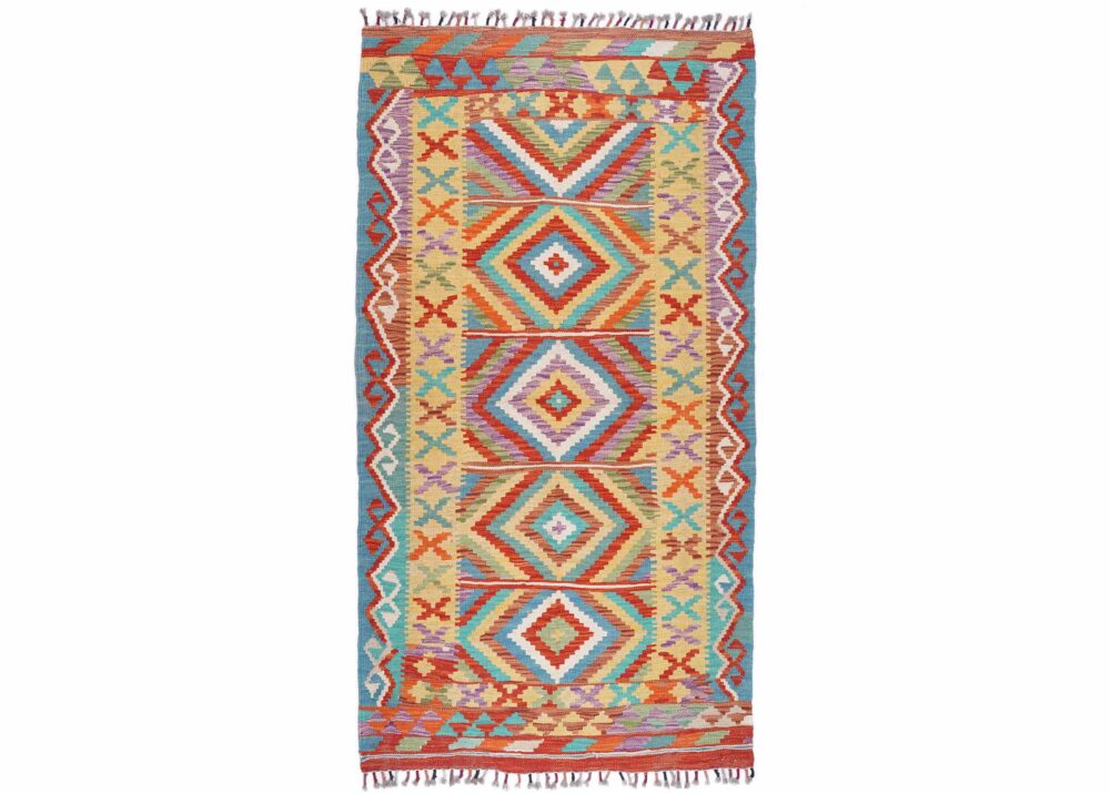 Geometric Pattern Handwoven Kilim 6x3 Area Rug - Rainbow Color - Rugs Turkey