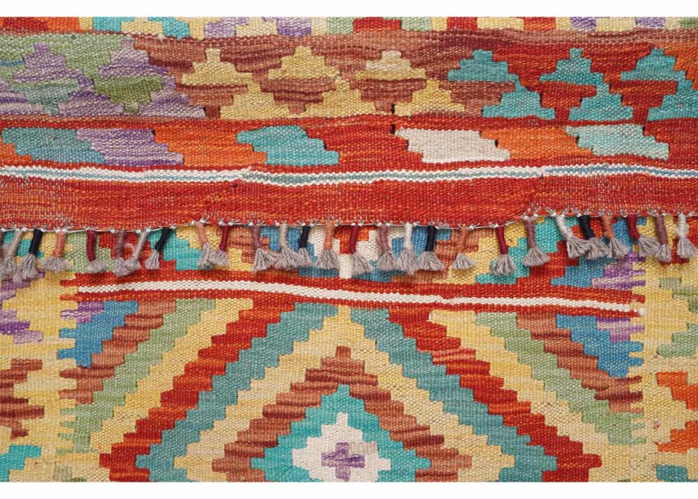 Geometric Pattern Handwoven Kilim 6x3 Area Rug - Rainbow Color - Rugs Turkey