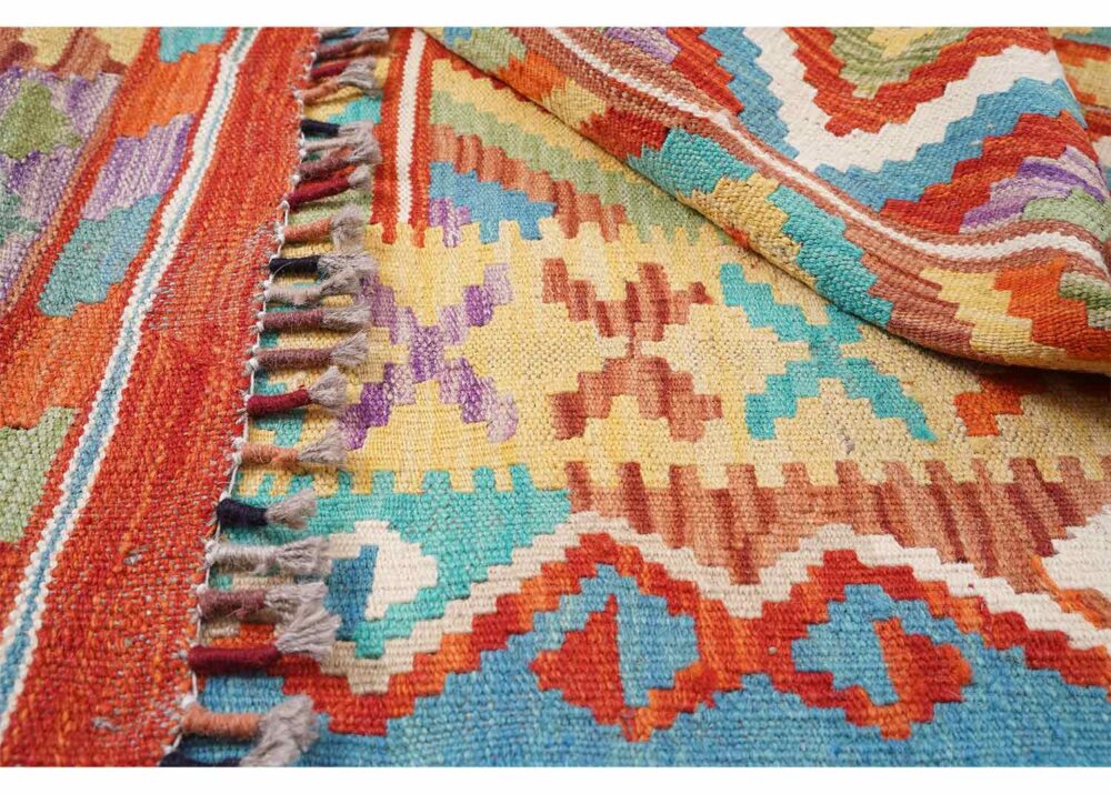 Geometric Pattern Handwoven Kilim 6x3 Area Rug - Rainbow Color - Rugs Turkey