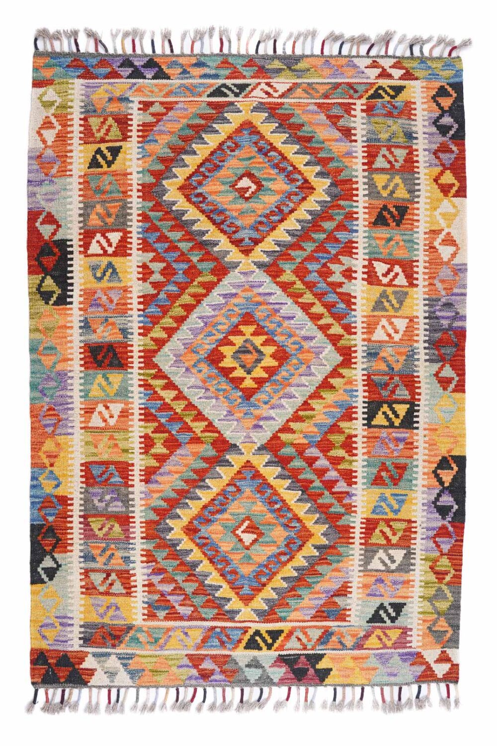 Grand Kayseri Kilim Handwoven Multicolor Geometric Rug 5x3 ft - Rugs Turkey