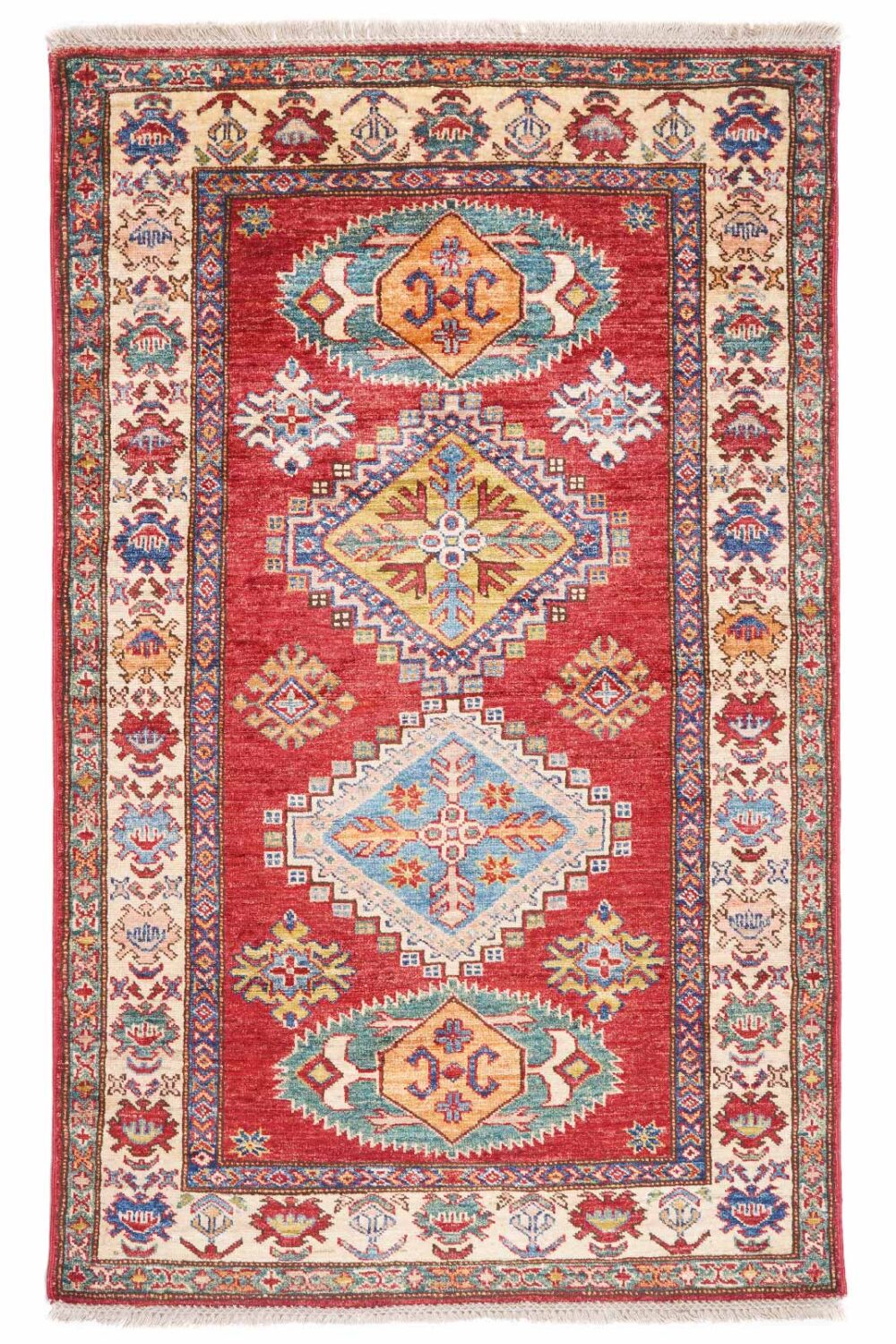 Hand-Knotted Geometric Area Rug in Red and Beige - Traditional Design for Elegant Interiors 5.2x3.2 ft - Rugs Turkey