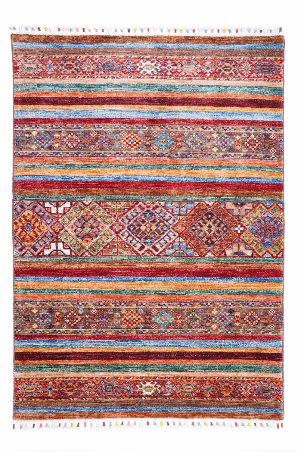 Hand-Knotted Stripted Rainbow Area Rug Vibrant Colors 4.8x3.2 ft - Rugs Turkey