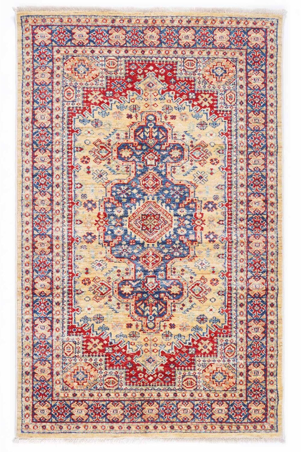 Hand-Knotted Traditional 5x3 Area Rug with Yellow and Red Oriental Pattern - Luxurious Home Decor - Rugs Turkey