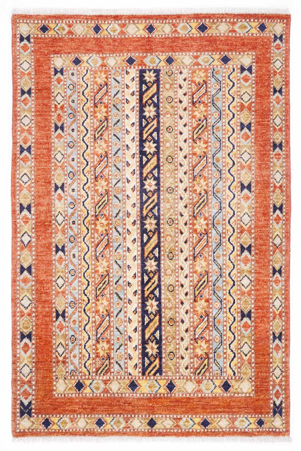 Hand-Knotted Traditional Orange and Yellow Rugs – Striped Elegance 4.8x3.2 ft - Rugs Turkey