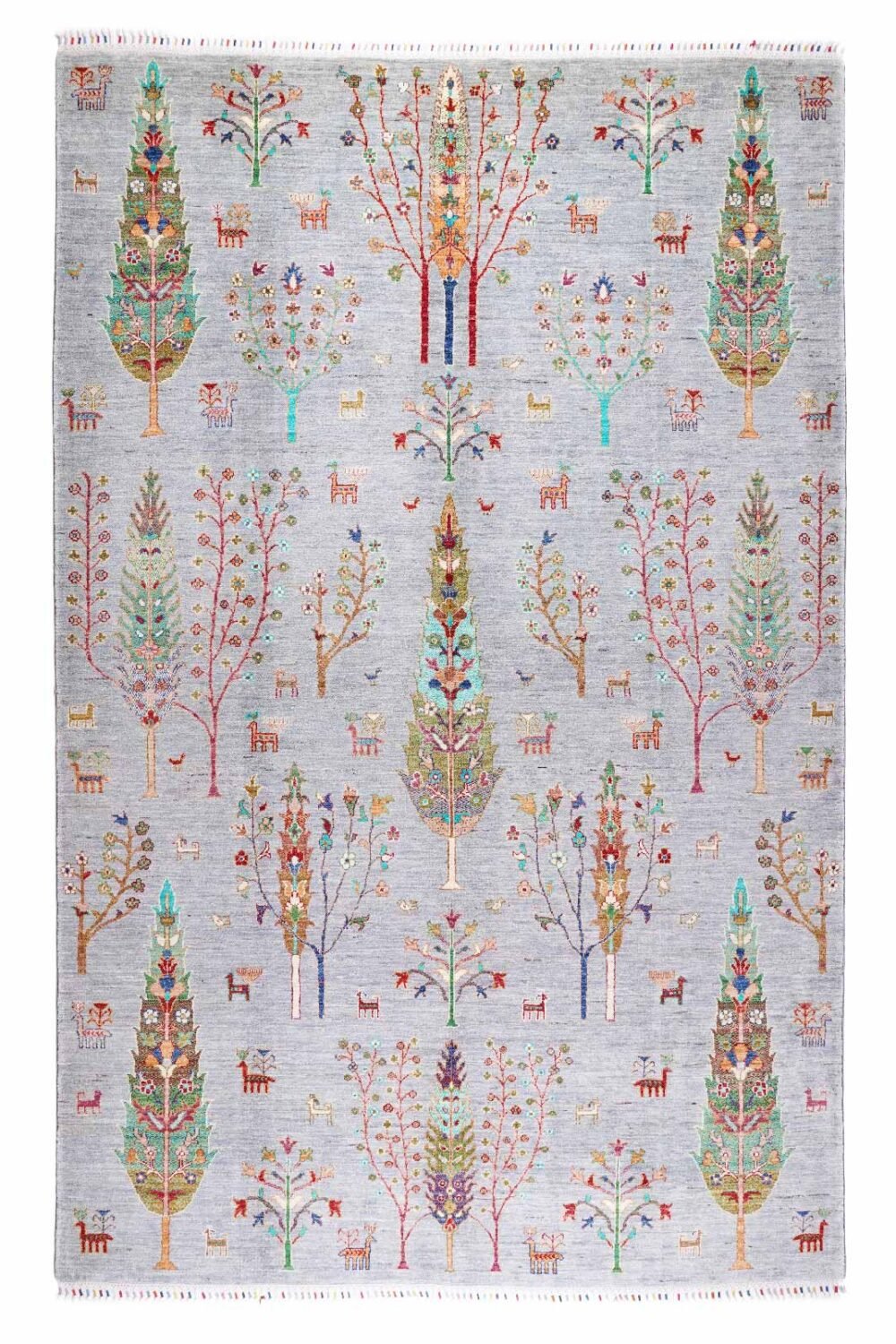 Handknotted Grey & Green Traditional Rugs - Sultani Tree of Life Design 9.8x6.8 ft - Rugs Turkey