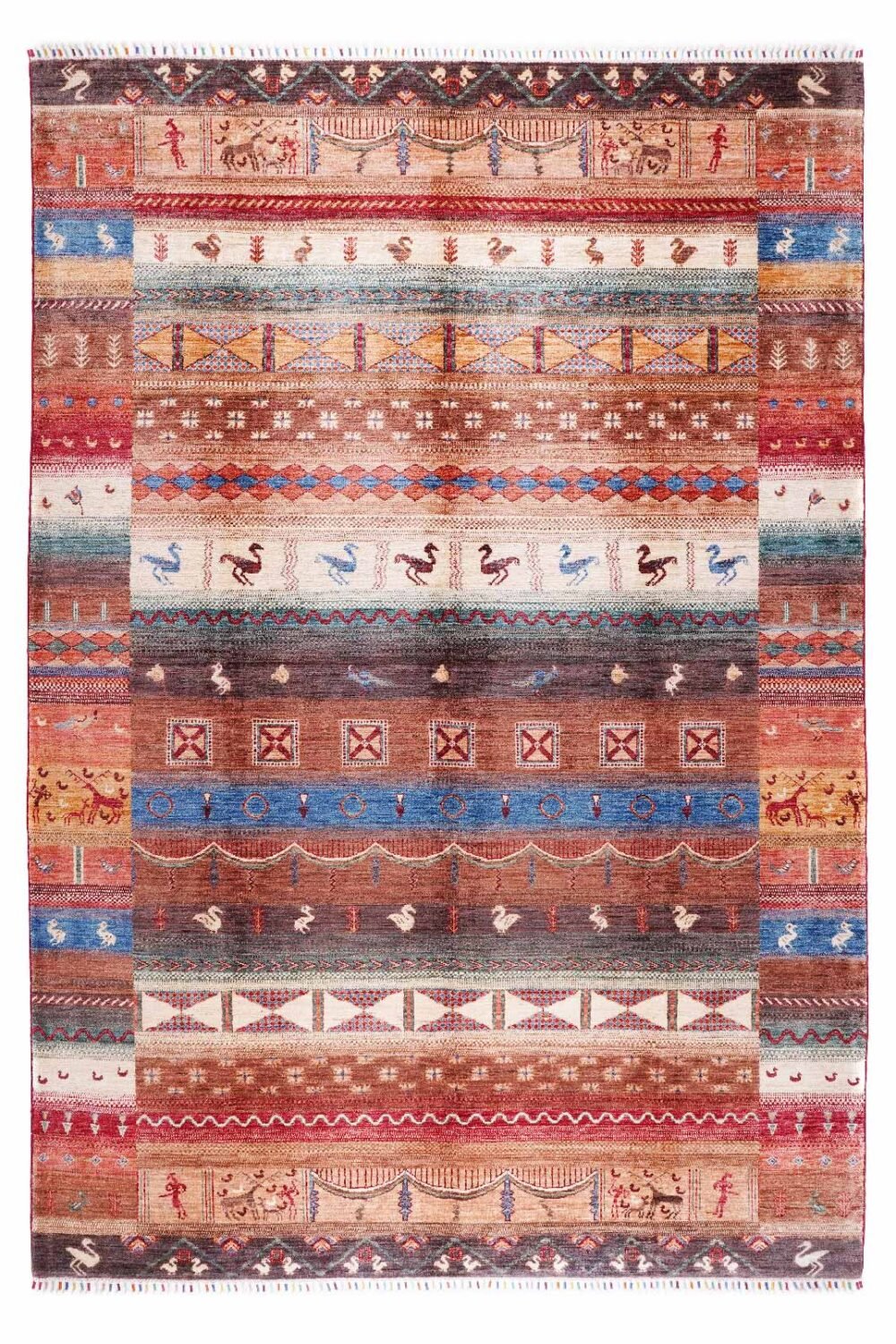 Handknotted Horcan Traditional Rug in Brown and Orange, Striped Pattern 9.5x6.6 ft - Rugs Turkey