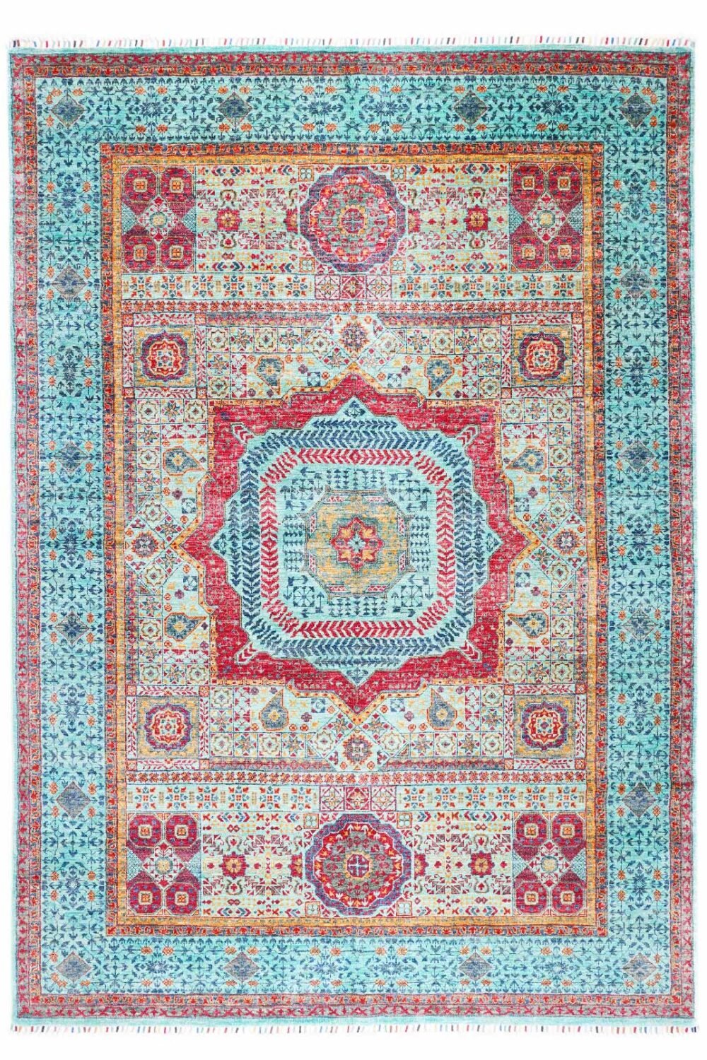 Handknotted Memluk Traditional Orange Rug with Geometric Pattern 8x5.7 ft - Rugs Turkey
