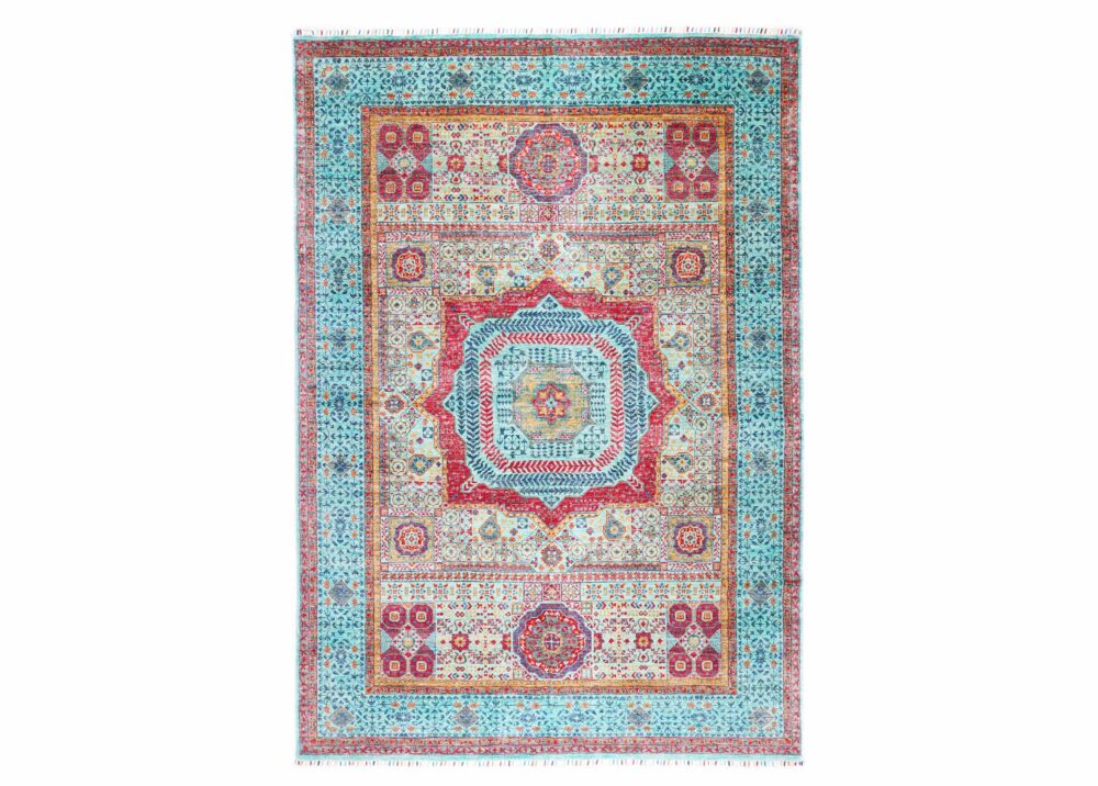 Handknotted Memluk Traditional Orange Rug with Geometric Pattern 8x5.7 ft - Rugs Turkey