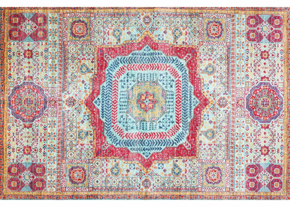 Handknotted Memluk Traditional Orange Rug with Geometric Pattern 8x5.7 ft - Rugs Turkey