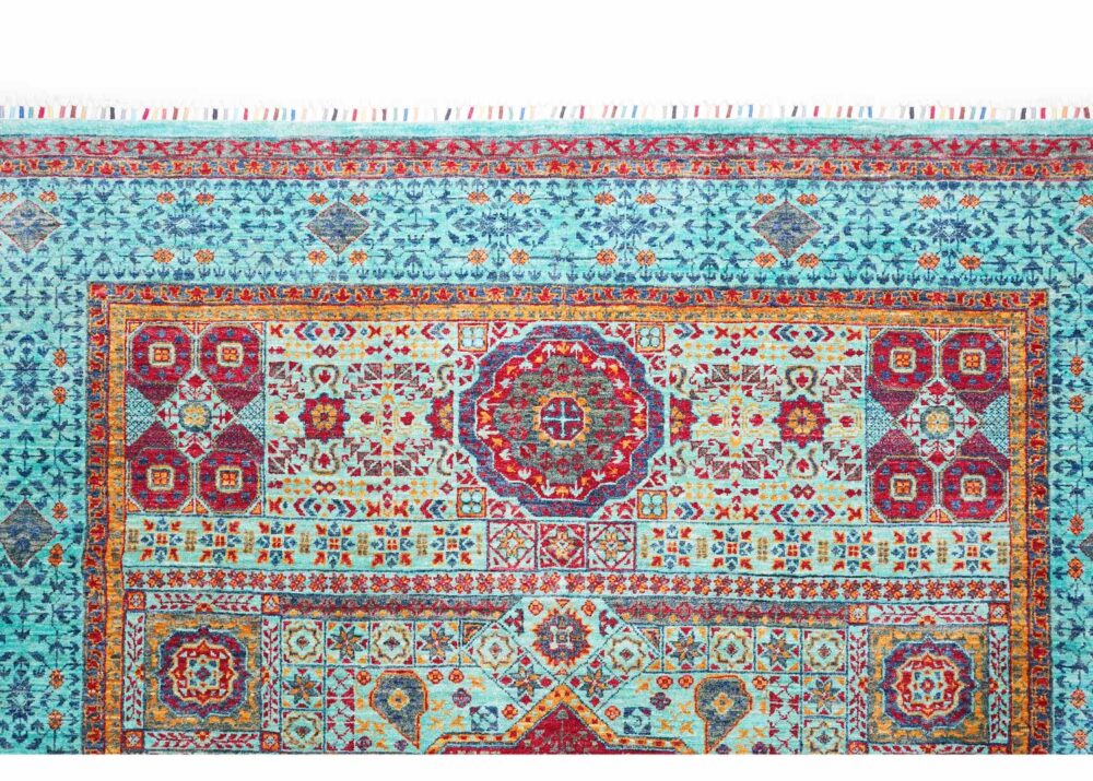 Handknotted Memluk Traditional Orange Rug with Geometric Pattern 8x5.7 ft - Rugs Turkey