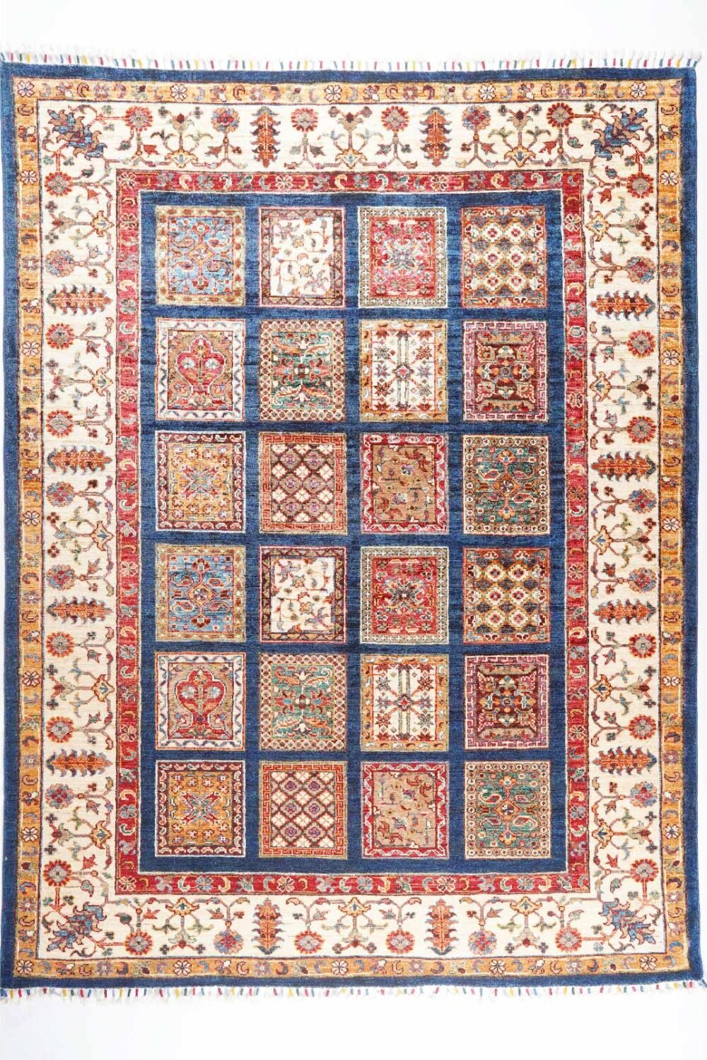 Handknotted Red & Blue Traditional Rugs - 1001 Bilicik Check Pattern 6.5x 5.1 ft - Rugs Turkey