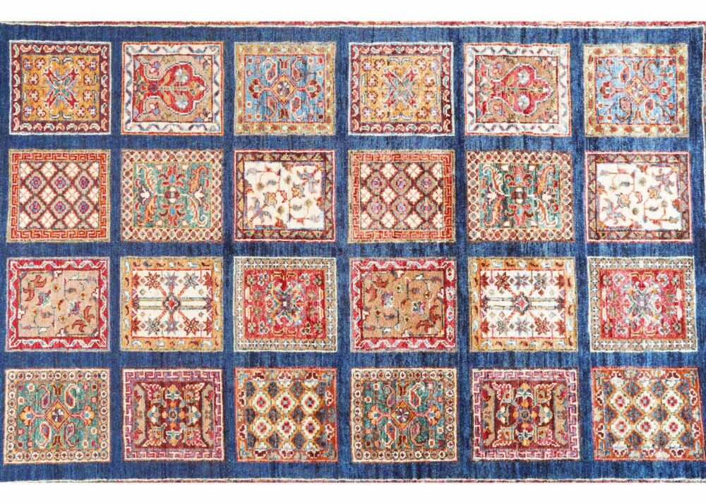 Handknotted Red & Blue Traditional Rugs - 1001 Bilicik Check Pattern 6.5x 5.1 ft - Rugs Turkey