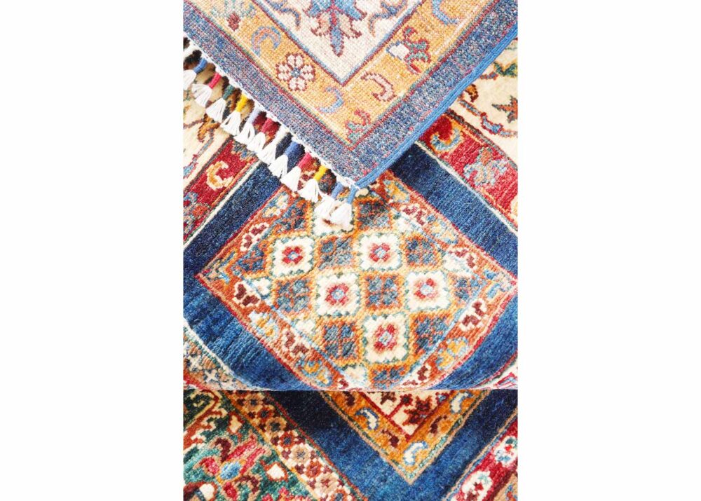 Handknotted Red & Blue Traditional Rugs - 1001 Bilicik Check Pattern 6.5x 5.1 ft - Rugs Turkey