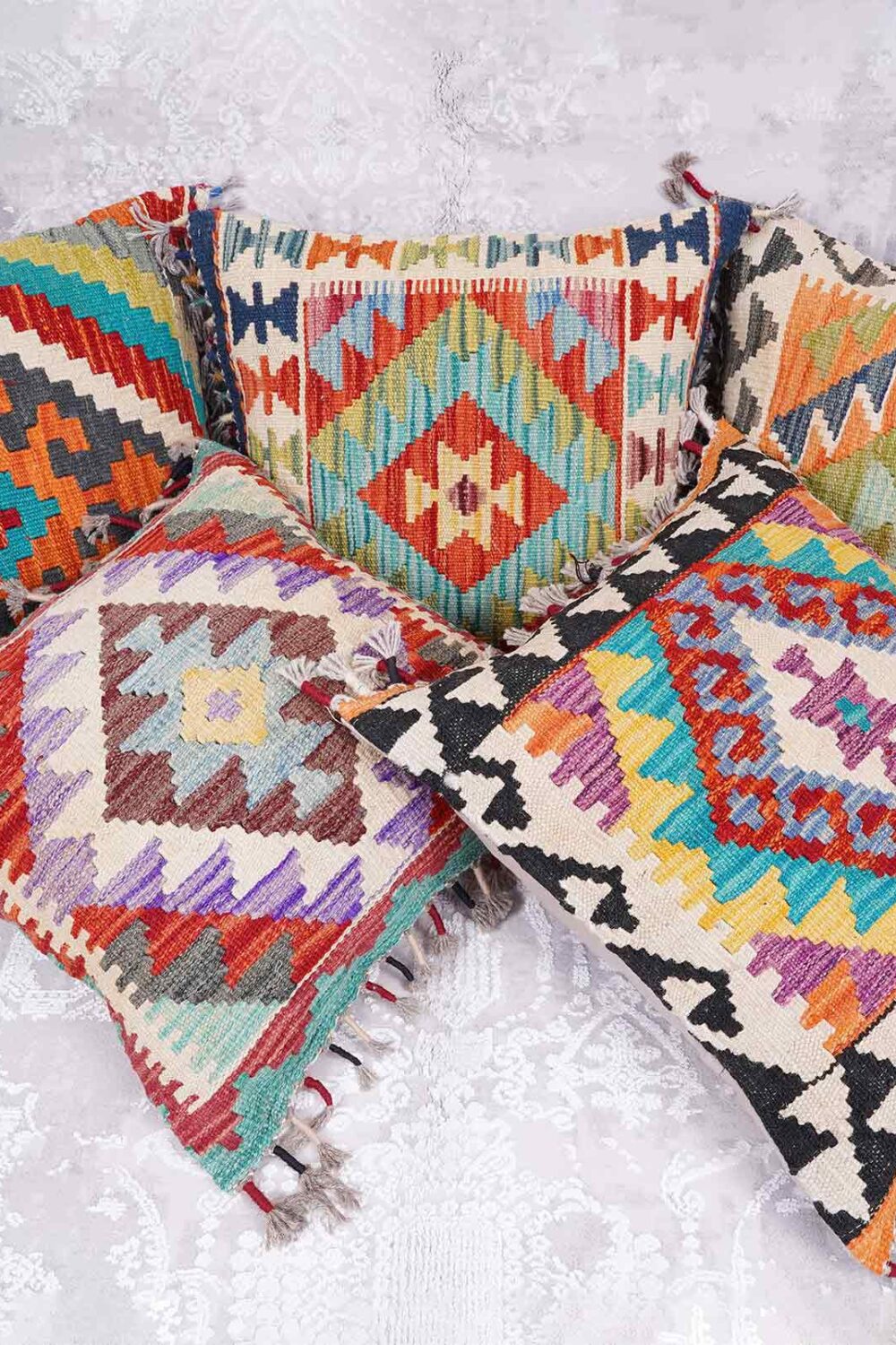 Handwoven Kilim Cushion Pillow Set of 5 Geometric Patterns - Rugs Turkey