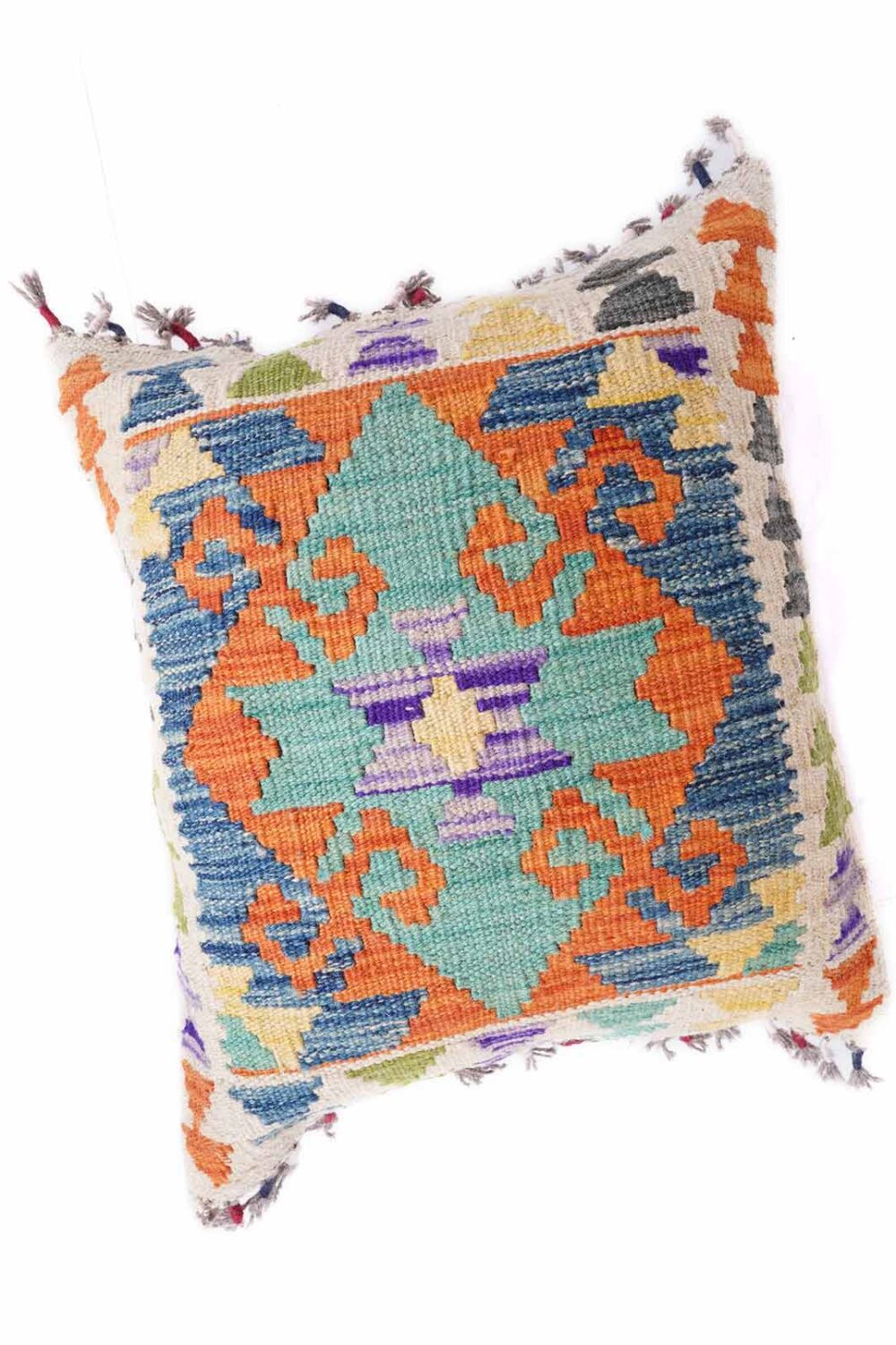 Handwoven Pillow Cushion Colorful Wool Kilim 1.4x1.7 ft - Rugs Turkey