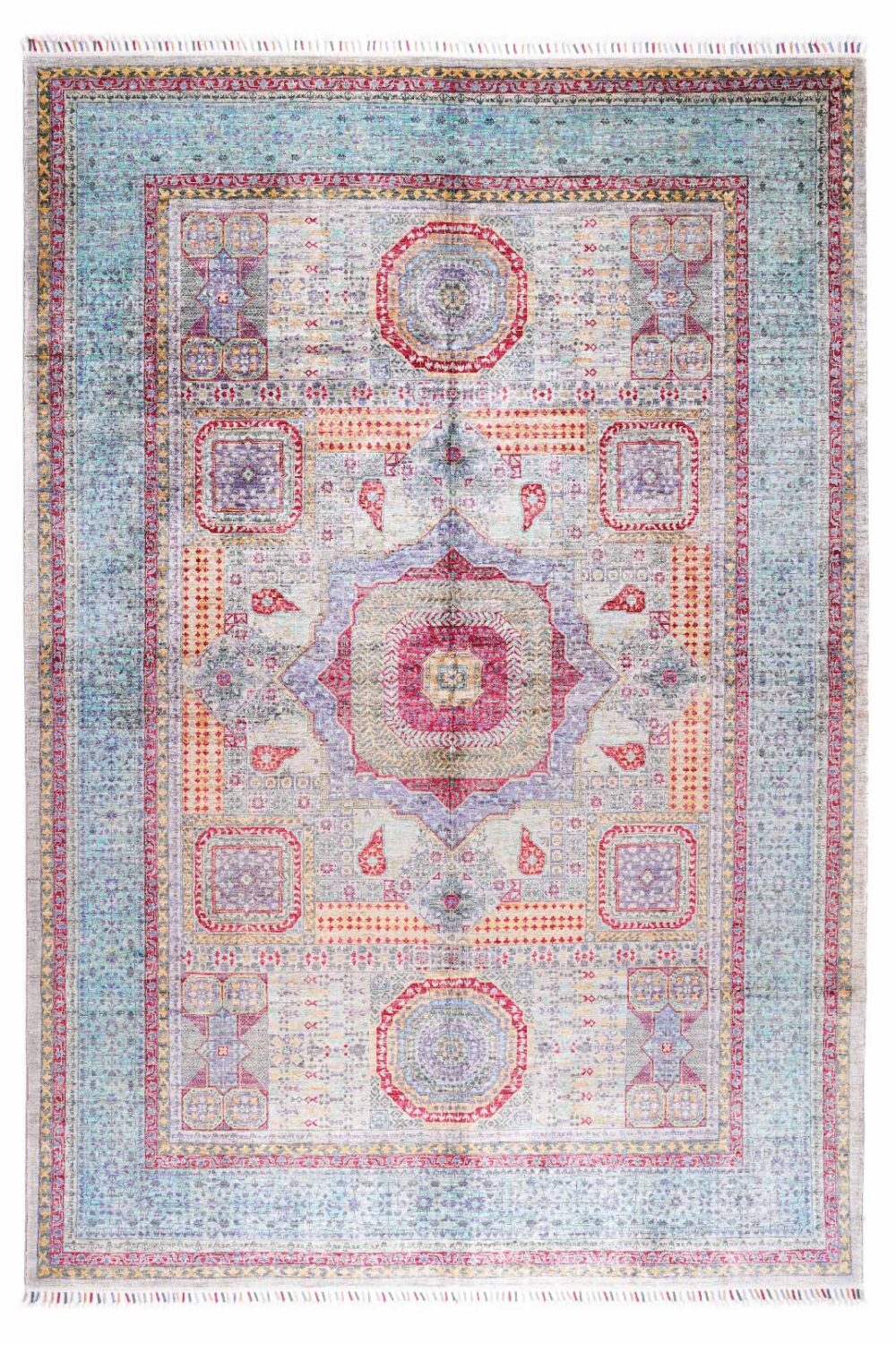 High-Quality Traditional Memluk Light Blue and Green Rug 9.8x6.8 ft - Rugs Turkey