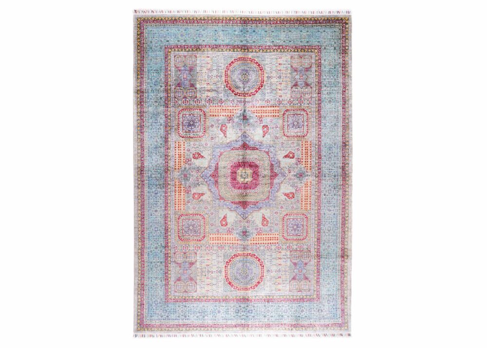 High-Quality Traditional Memluk Light Blue and Green Rug 9.8x6.8 ft - Rugs Turkey