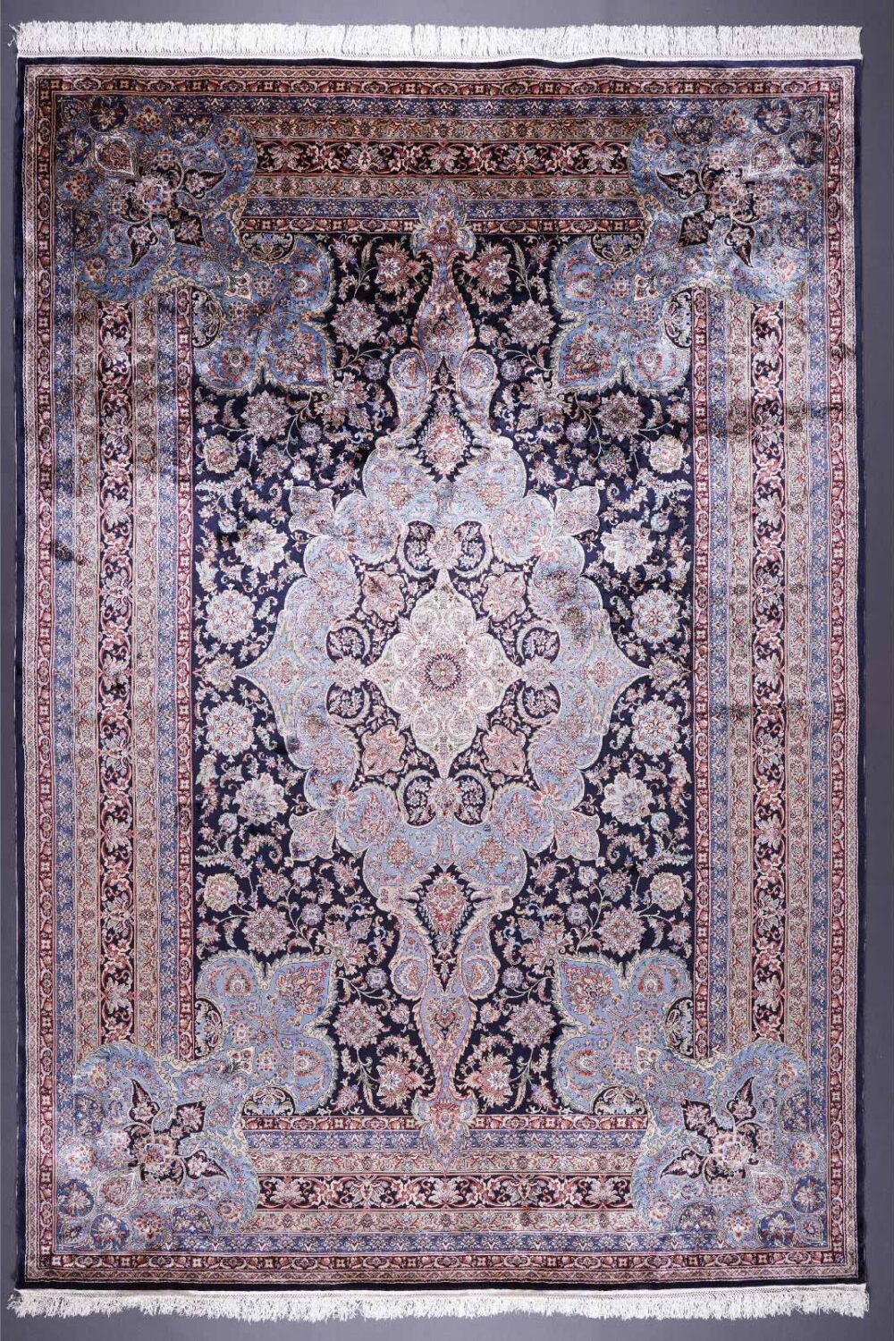 High-end Medallion Design Black & Blue 6x9 Washable Rug, Bamboo-Silk - Rugs Turkey