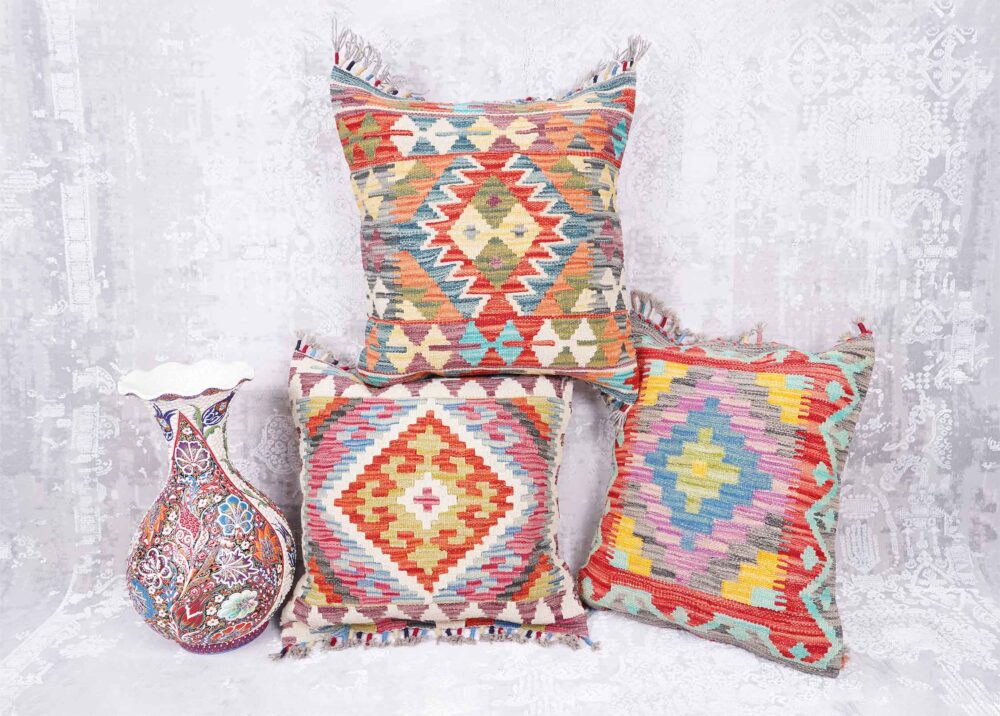 Jazzy 3 Piece Pillow Set - Handwoven Kilim Scandinavian Cushion - Rugs Turkey